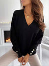 Solid Cuffs Button Top V-neck Knit