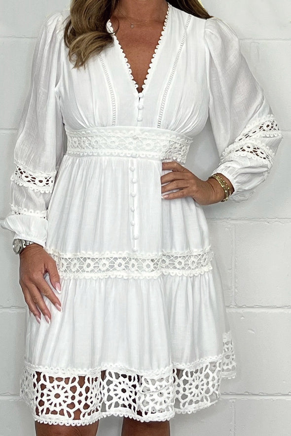 V-neck lace cotton dress