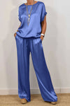 Women's Spring Casual Solid Color Satin Two-Piece Suit