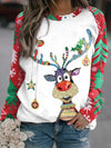Casual Christmas Deer Print Crew Neck Long Sleeve Sweatshirts