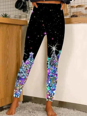 Women's Christmas Tree Print Casual Stretch Pants