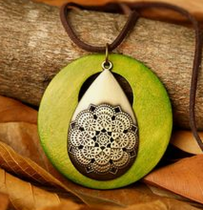 Large Round Wooden Drop Long Necklace