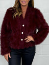 Women's V-neck Button Fur Casual Warm Coat Fashion Trends