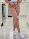 Zip-up Drawstring Jacket and Multi-bag Cargo Casual Pants Suit