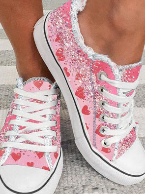 PINK HEART-SHAPED VALENTINE'S DAY FLATS CANVAS SHOES