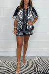 Printed Collared Button Up Shirt and Shorts Set