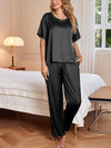 Women's Suit Solid Color Satin Pajamas Home Wear Short Sleeve Trousers Loose Casual Two-piece Suit