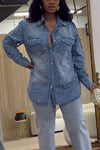 Women's Cool Sequin Washed Button Denim Shirt