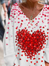 Women's Valentine's Day Heart Print Long Sleeve V-Neck Top