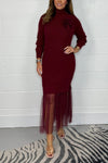 Women's High Collar Knitted Tulle Hem Sweater Dress Fashion Trends