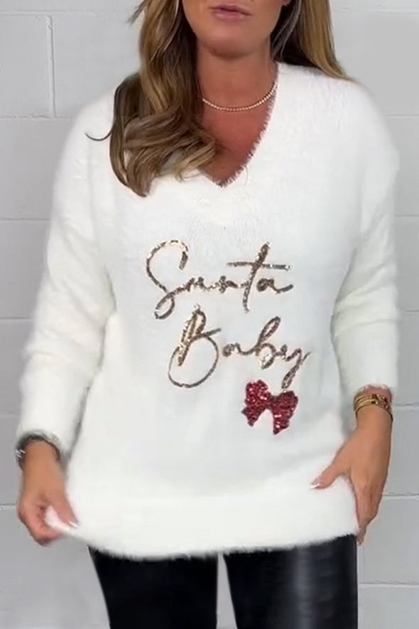 Women's V-neck Long-sleeved Christmas Knitted Sweater Fashion Trends