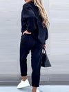 High Collar Casual Solid Color Trousers Two Piece Set
