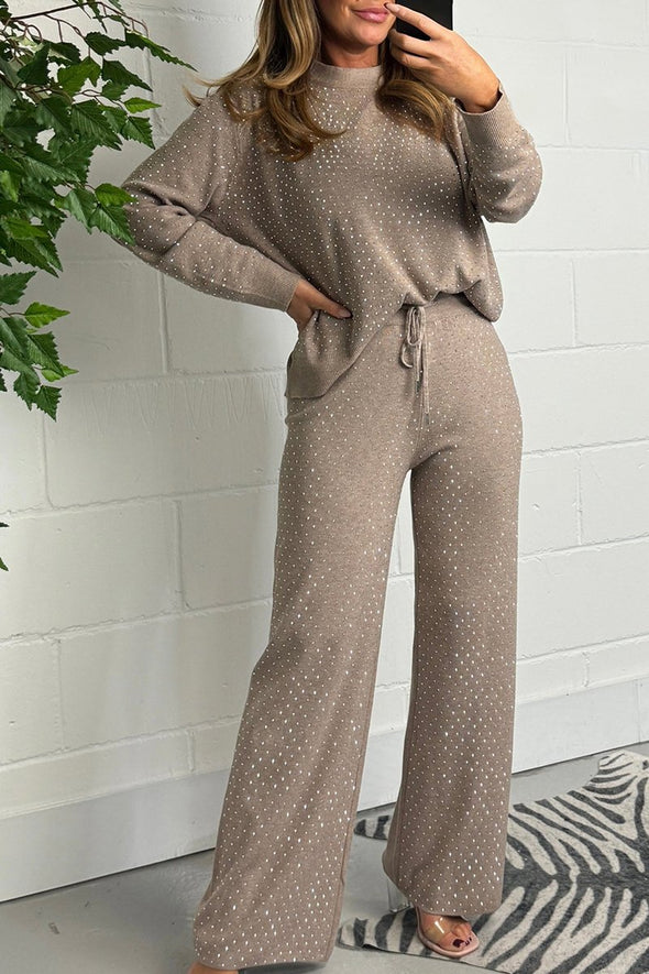 Women's Round Neck Hot Diamond All-match Casual Suit Fashion Trends