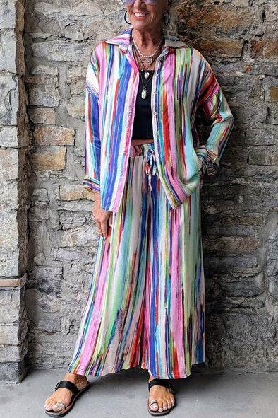 Women's casual multicolor striped two-piece set