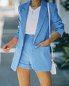 Women's Fashion Collar Open Front Blazer & Shorts Without Cami Top
