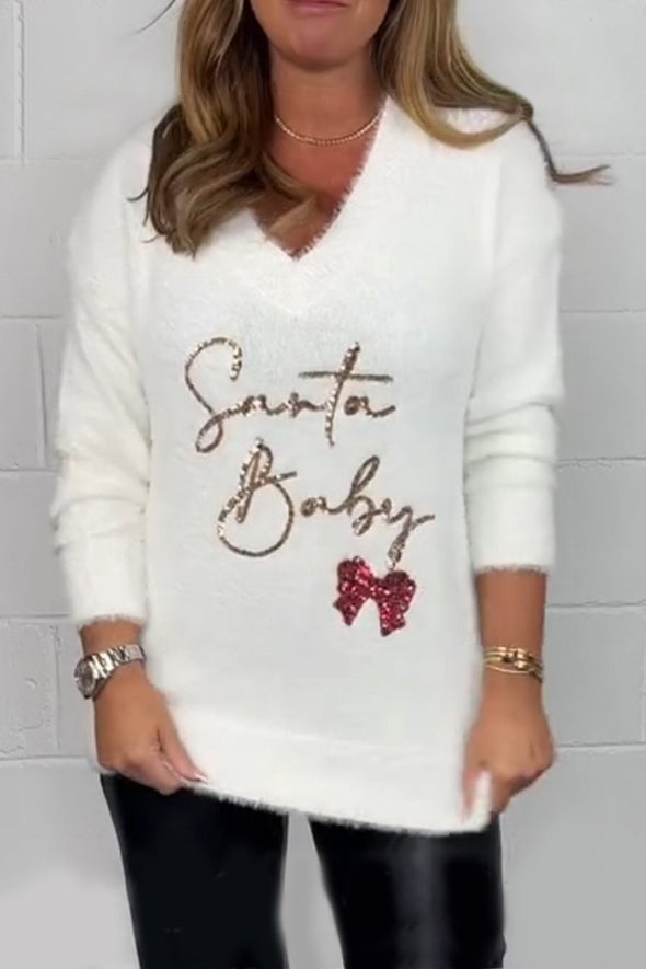 Women's V-neck Long-sleeved Christmas Knitted Sweater Fashion Trends