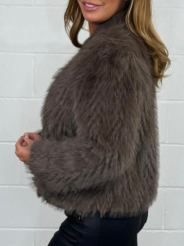 Women's V-neck Button Fur Casual Warm Coat Fashion Trends