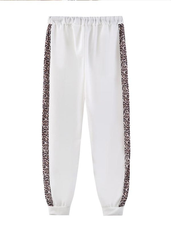 Women's Leopard Print Zipper Hoodie Trouser Suit Sexy Home Wear