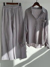 Women's Vintage Plus-size Cotton Linen Shirt Set High-waisted Slacks 2-piece Set