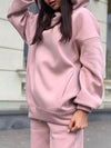 Solid Color Hooded Sweatshirt Casual Two Piece Set