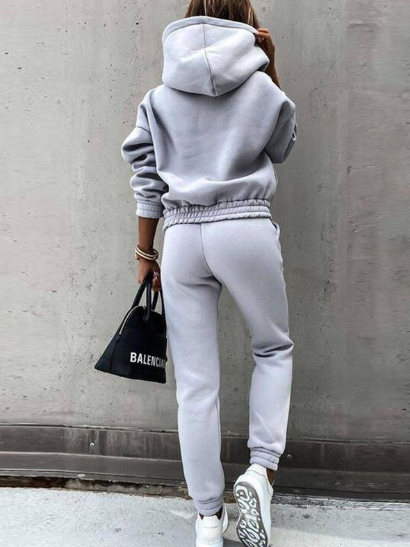 Women's Casual Solid Color Hoodie Hooded Fashion Long-sleeved Pants Suit