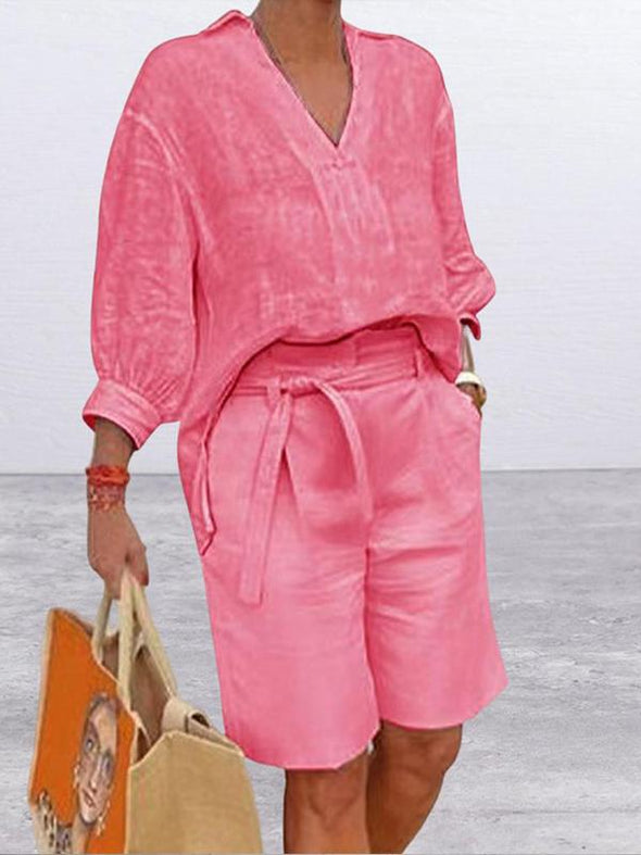 Cotton and Linen Women's Fashion Leisure Suit Loose Two-piece Set