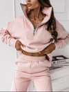 Hoodie Stand-up Collar Zipper Jacket Solid Color Long Pants Suit