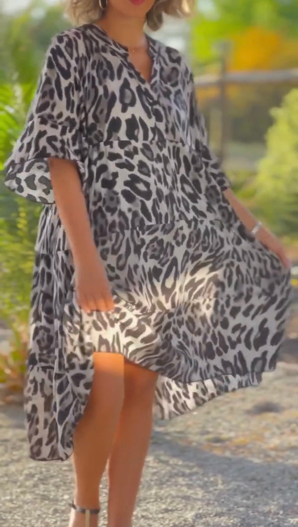 Women's Casual Leopard print V Neck Dress