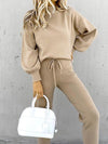 High Collar Casual Solid Color Trousers Two Piece Set