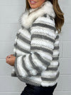 Women's Fur Lapel Button Striped Coat Fashion Trends