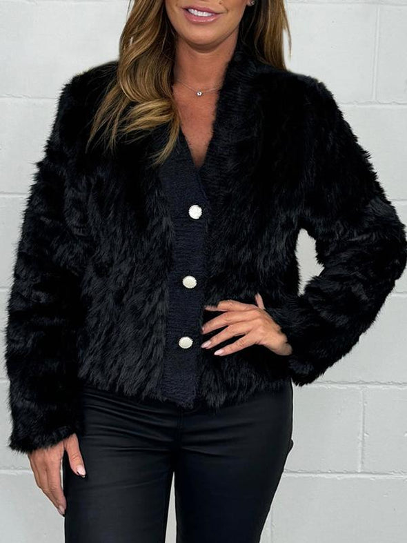 Women's V-neck Button Fur Casual Warm Coat Fashion Trends