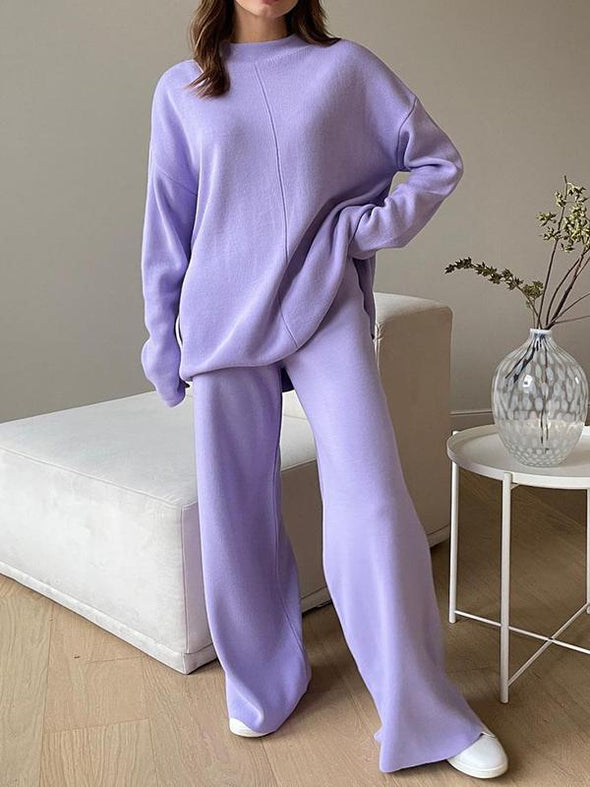 Fashion Long-sleeved Loose Casual Sweater Knit Top Pant Suit Two-piece Set