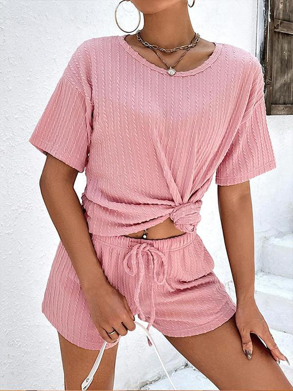 Casual and Comfortable Loose Version of Short-sleeved Shorts Two-piece Suit