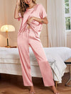 Women's Suit Solid Color Satin Pajamas Home Wear Short Sleeve Trousers Loose Casual Two-piece Suit