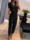 Fashion Casual V-neck Printed Short-sleeved Pant Suit Two-piece