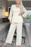 Women's Casual V-neck Long-sleeved Lace Two-piece Suit