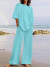 Casual Half-sleeved Top and Wide-leg Pants Set
