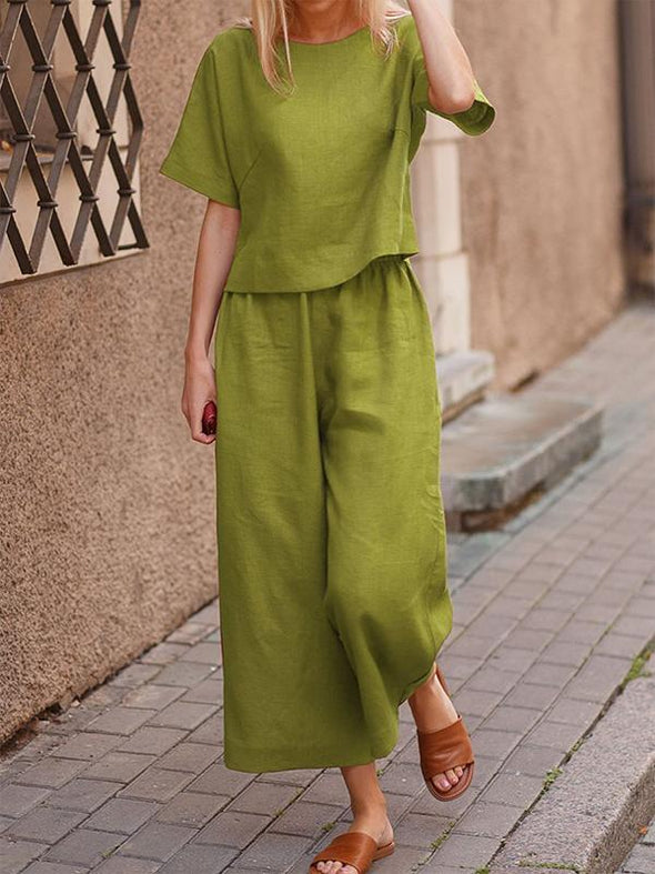 Loose Solid Color Shirt and Trousers Two-piece Set