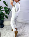Solid color Pocket Design Trousers and long sleeve sweatshirt suit