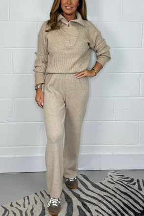 Women's Casual Half-zip Knitted Two-piece Suit Fashion Trends