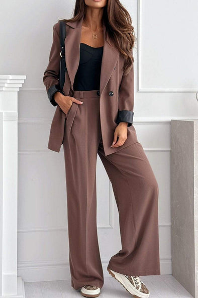 Women's Solid Color Sleeves Contrast Color Fashion Suit