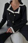 Women's casual lapel contrast knit set