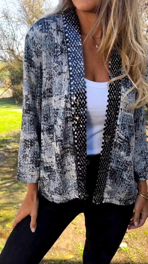 Sequin Patchwork Printed Cardigan