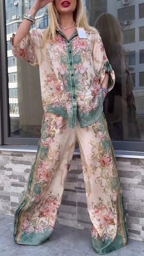Women's Lapel Printed Casual Suit