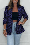 Women's Leopard Print 3/4 Ruched Sleeve Blazer Fashion Trends