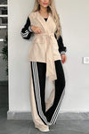 Women's Casual Contrast Color Splicing Web Pants Suit