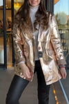 Women's Casual Fashion Metallic Luster Lapel Coat