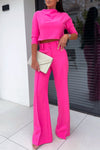 Women's Round Neck Mid-length Sleeve Solid Color Casual Suit