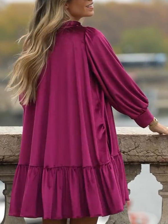 Women's Round Neck Velvet Lantern Sleeve Loose Dress