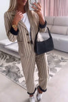 Women's Long Sleeve Striped Two Piece Suit